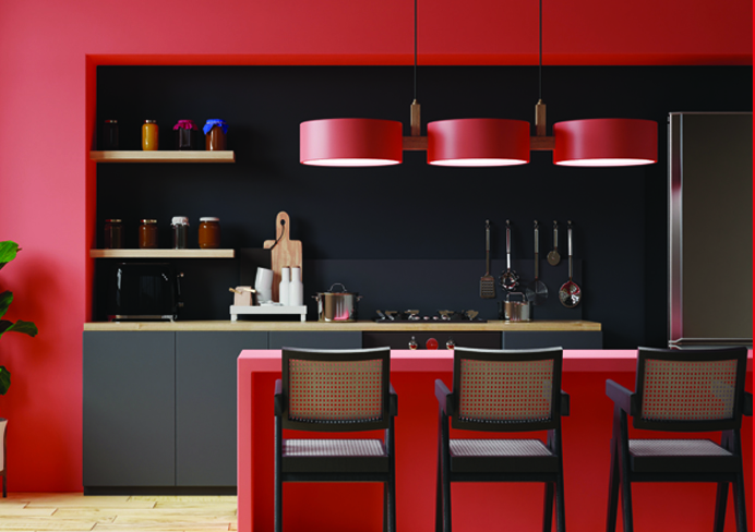 ام دی اف آرتا با رنگ قرمز مناسب جهت ایجاد تضاد و تفاوت با رنگ های خنثی